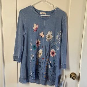 Blue Floral Tunic Top